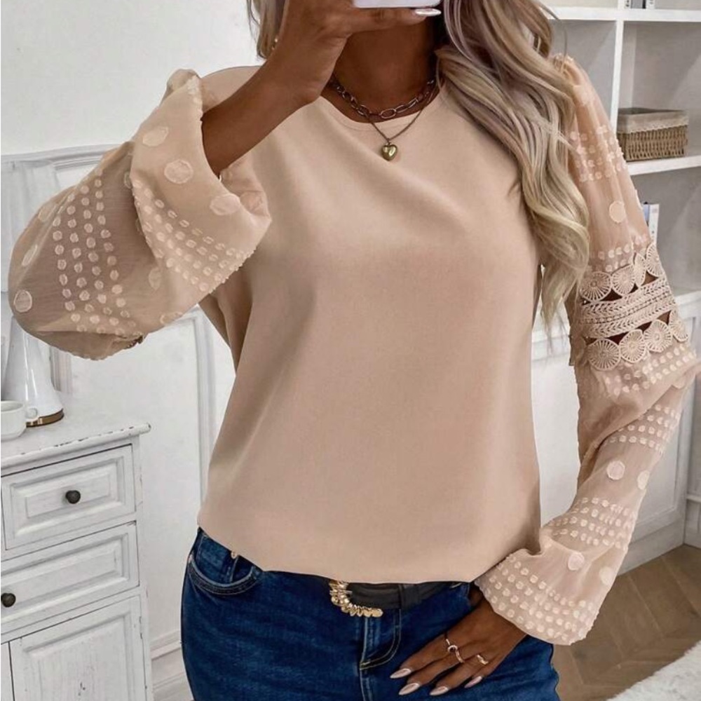 New contrast lace long sleeve blouse - Picture 5 of 7